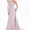 BDM Exclusive Tek Omuz Taş İşlemeli Choker Detaylı Yırtmaçlı Uzun Saten Abiye Elbise