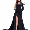 BDM Exclusive Tek Omuz Taş İşlemeli Choker Detaylı Yırtmaçlı Uzun Saten Abiye Elbise