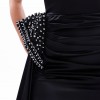 BDM Exclusive Tek Omuz Taş İşlemeli Choker Detaylı Yırtmaçlı Uzun Saten Abiye Elbise