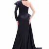 BDM Exclusive Tek Omuz Taş İşlemeli Choker Detaylı Yırtmaçlı Uzun Saten Abiye Elbise