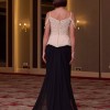 BDM Exclusive V Yaka Peplum El İşlemeli Taş Ve İnci Detaylı Krep Uzun Abiye Elbise