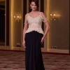 BDM Exclusive V Yaka Peplum El İşlemeli Taş Ve İnci Detaylı Krep Uzun Abiye Elbise