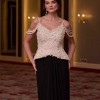 BDM Exclusive V Yaka Peplum El İşlemeli Taş Ve İnci Detaylı Krep Uzun Abiye Elbise