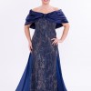 BDM Exclusive Straplez Pul Payet İşlemeli Organze Pelerinli Büyük Beden Abiye Elbise