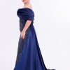 BDM Exclusive Straplez Pul Payet İşlemeli Organze Pelerinli Büyük Beden Abiye Elbise