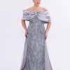 BDM Exclusive Straplez Pul Payet İşlemeli Organze Pelerinli Büyük Beden Abiye Elbise