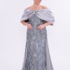 BDM Exclusive Straplez Pul Payet İşlemeli Organze Pelerinli Büyük Beden Abiye Elbise