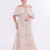 BDM Exclusive Straplez Pul Payet İşlemeli Organze Pelerinli Büyük Beden Abiye Elbise