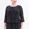 BDM Exclusive Simli Şifon Katlı Truvakar Kol İnci Çakmalı Büyük Beden Abiye Elbise