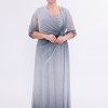 BDM Exclusive Degrade Simli Şifon İnci Çakmalı Truvakar Kol Büyük Beden Abiye Elbise