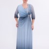 BDM Exclusive Degrade Simli Şifon İnci Çakmalı Truvakar Kol Büyük Beden Abiye Elbise