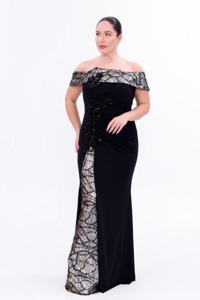 BDM Exclusive Madonna Yaka Dantel Jakar Nakış İşlemeli Büyük Beden Abiye Elbise BDM Exclusive Madonna Yaka Dantel Jakar Nakış İşlemeli Büyük Beden Abiye Elbise