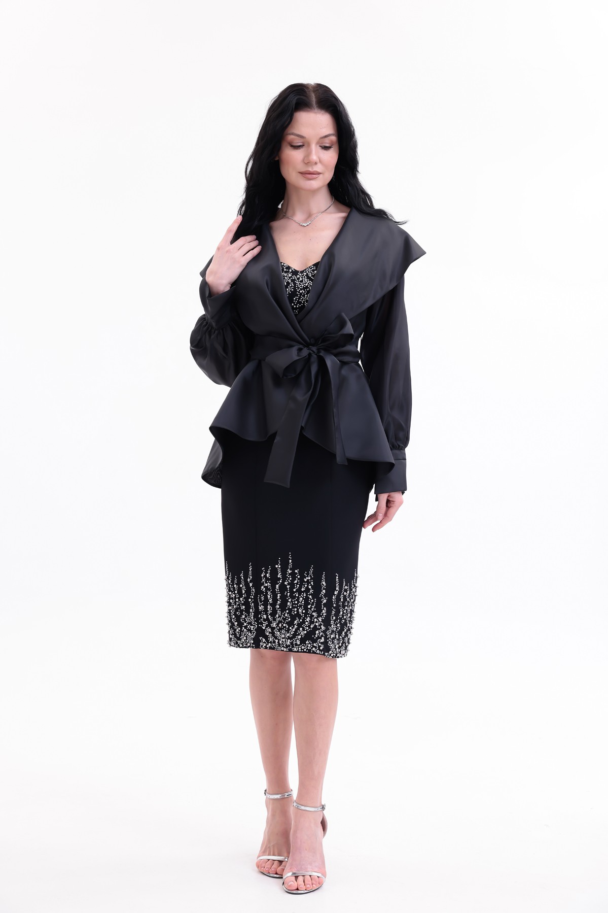 BDM Exclusive Taş İşlemeli Peplum Ceketli Premium Abiye Etek Takım