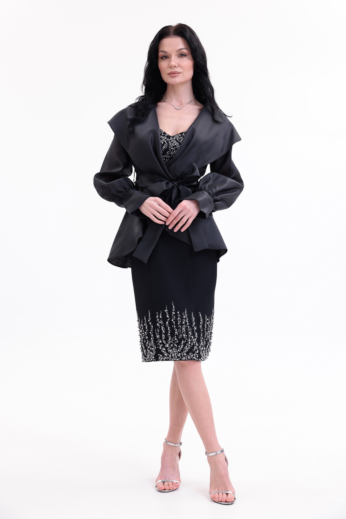 BDM Exclusive Taş İşlemeli Peplum Ceketli Premium Abiye Etek Takım