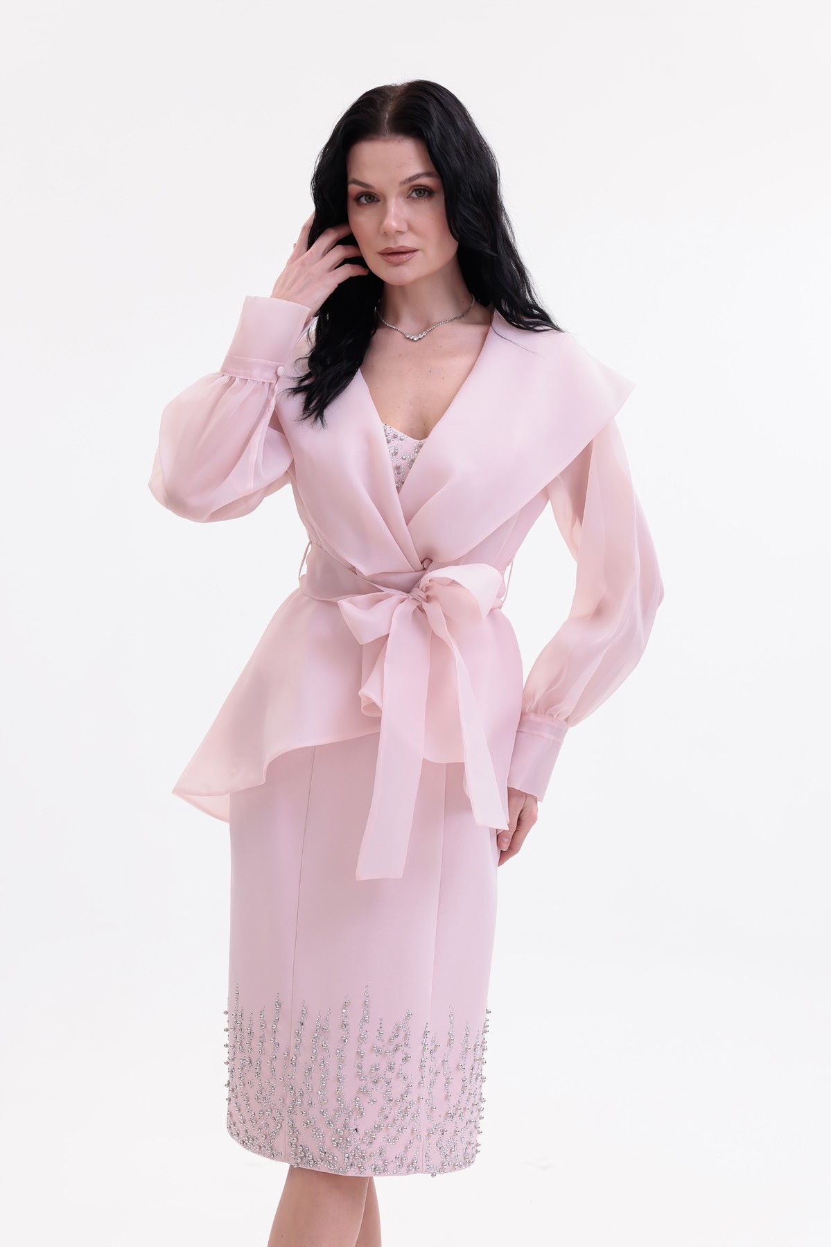 BDM Exclusive Taş İşlemeli Peplum Ceketli Premium Abiye Etek Takım