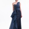 BDM Exclusive Taş İşlemeli Şifon Drape Detaylı Premium Abiye Elbise