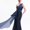 BDM Exclusive Taş İşlemeli Şifon Drape Detaylı Premium Abiye Elbise