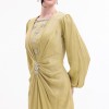 BDM Exclusive Taş Detaylı Drape Gövdeli Uzun Kollu Premium Abiye Elbise