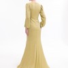 BDM Exclusive Taş Detaylı Drape Gövdeli Uzun Kollu Premium Abiye Elbise