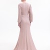BDM Exclusive Taş Detaylı Drape Gövdeli Uzun Kollu Premium Abiye Elbise