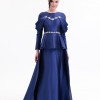 BDM Exclusive Tafta Taş İşlemeli Drape Kollu Peplum Premium Abiye Elbise