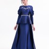 BDM Exclusive Tafta Taş İşlemeli Drape Kollu Peplum Premium Abiye Elbise