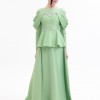 BDM Exclusive Tafta Taş İşlemeli Drape Kollu Peplum Premium Abiye Elbise