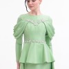 BDM Exclusive Tafta Taş İşlemeli Drape Kollu Peplum Premium Abiye Elbise