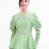 BDM Exclusive Tafta Taş İşlemeli Drape Kollu Peplum Premium Abiye Elbise