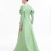 BDM Exclusive Tafta Taş İşlemeli Drape Kollu Peplum Premium Abiye Elbise