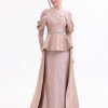 BDM Exclusive Tafta Taş İşlemeli Drape Kollu Peplum Premium Abiye Elbise