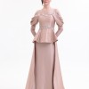 BDM Exclusive Tafta Taş İşlemeli Drape Kollu Peplum Premium Abiye Elbise