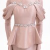 BDM Exclusive Tafta Taş İşlemeli Drape Kollu Peplum Premium Abiye Elbise