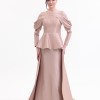 BDM Exclusive Tafta Drape Kollu Peplum Bel Taşlı Premium Abiye Elbise