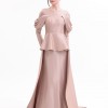 BDM Exclusive Tafta Drape Kollu Peplum Bel Taşlı Premium Abiye Elbise