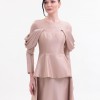 BDM Exclusive Tafta Drape Kollu Peplum Bel Taşlı Premium Abiye Elbise