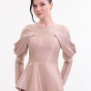 BDM Exclusive Tafta Drape Kollu Peplum Bel Taşlı Premium Abiye Elbise
