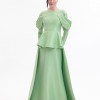 BDM Exclusive Tafta Drape Kollu Peplum Bel Taşlı Premium Abiye Elbise