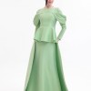 BDM Exclusive Tafta Drape Kollu Peplum Bel Taşlı Premium Abiye Elbise