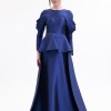 BDM Exclusive Tafta Drape Kollu Peplum Bel Taşlı Premium Abiye Elbise