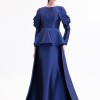 BDM Exclusive Tafta Drape Kollu Peplum Bel Taşlı Premium Abiye Elbise