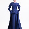 BDM Exclusive Tafta Drape Kollu Peplum Bel Taşlı Premium Abiye Elbise