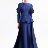 BDM Exclusive Tafta Drape Kollu Peplum Bel Taşlı Premium Abiye Elbise