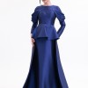 BDM Exclusive Tafta Drape Kollu Peplum Bel Taşlı Premium Abiye Elbise