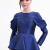 BDM Exclusive Tafta Drape Kollu Peplum Bel Taşlı Premium Abiye Elbise
