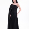 BDM Exclusive Parlak Şifon Drape Kollu Tek Omuz Premium Abiye Elbise