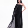BDM Exclusive Parlak Şifon Drape Kollu Tek Omuz Premium Abiye Elbise