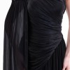BDM Exclusive Parlak Şifon Drape Kollu Tek Omuz Premium Abiye Elbise