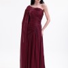 BDM Exclusive Parlak Şifon Drape Kollu Tek Omuz Premium Abiye Elbise