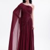 BDM Exclusive Parlak Şifon Drape Kollu Tek Omuz Premium Abiye Elbise